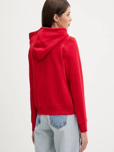 Guess Jeans bluza bawełniana damska kolor czerwony z kapturem z aplikacją W5YQ13 K68I4