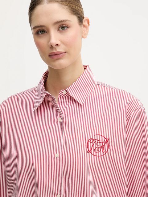 Tommy Hilfiger koszula bawełniana damska kolor czerwony relaxed z kołnierzykiem klasycznym WW0WW48190