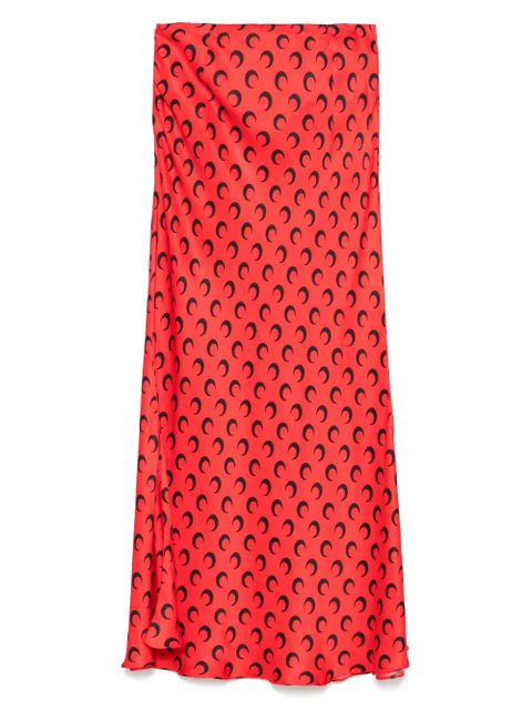 Marine Serre crescent moon-print satin midi skirt - Red - zdjęcie produktu nr 2