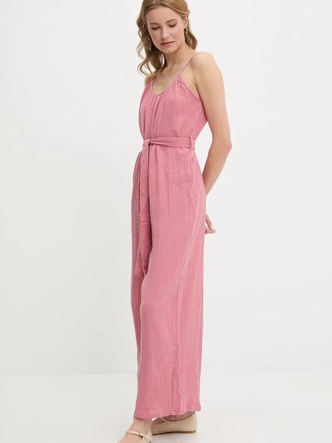 Answear.LAB kombinezon bawełniany kolor różowy bawełniany z dekoltem okrągłym - zdjęcie produktu nr 1