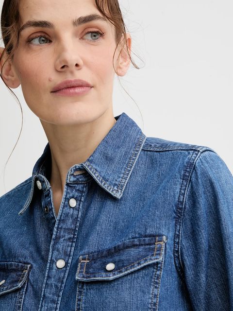 G-Star koszula jeansowa damska kolor niebieski regular z kołnierzykiem klasycznym D27714.D252