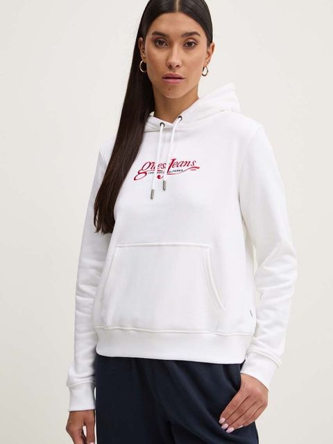 Guess Jeans bluza damska kolor biały z kapturem z aplikacją W4YQ12 KC811