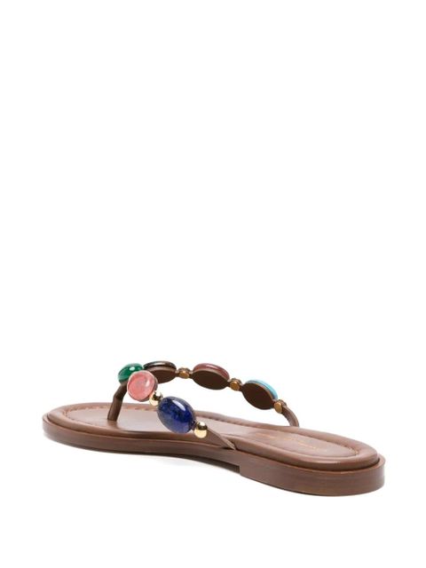 Gianvito Rossi Shanti embellished leather flip flops - Brown