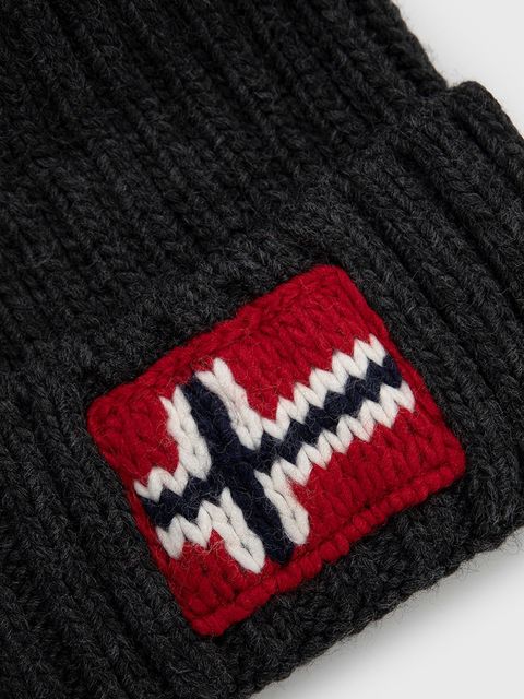 Napapijri czapka z domieszką wełny kolor szary z grubej dzianiny z domieszką wełny - zdjęcie produktu nr 2