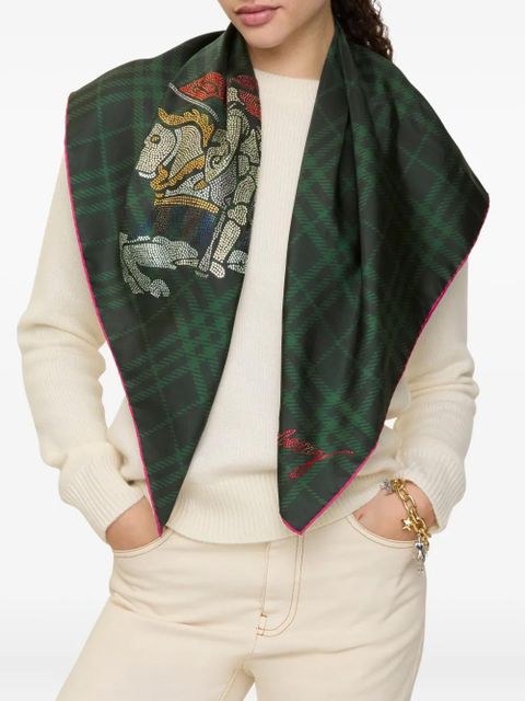 Burberry check crystal-embellishment silk scarf - Green - zdjęcie produktu nr 2