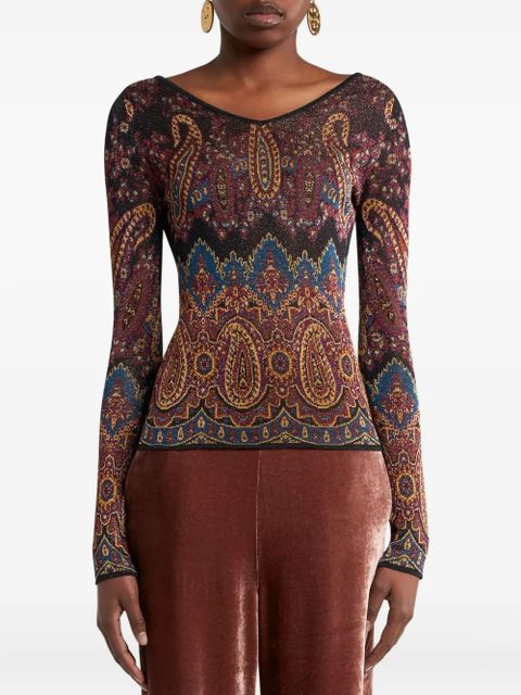 ETRO printed Jacquard V-neck top - Blue - zdjęcie produktu nr 2
