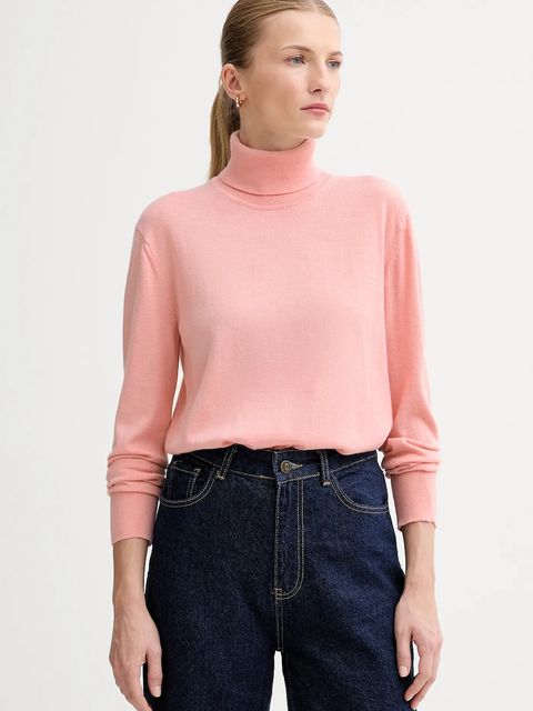 Calvin Klein sweter z dodatkiem wełny damski kolor różowy lekki z golfem LV044D371G - zdjęcie produktu nr 1