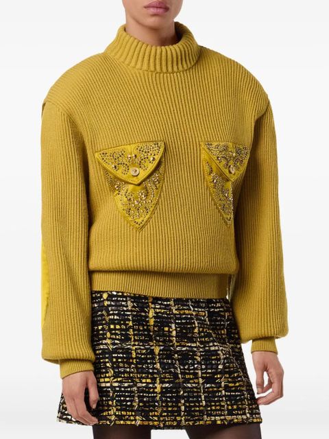 Versace embellished-pocket ribbed sweater - Yellow