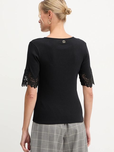 Twinset t-shirt bawełniany damski kolor czarny 252TT2170