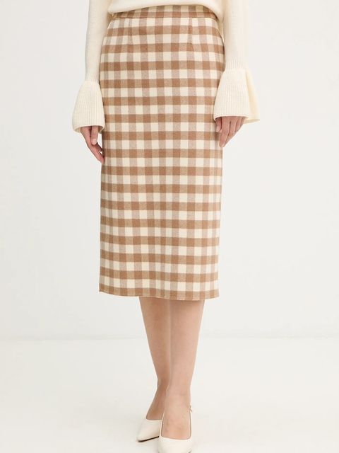 Luisa Spagnoli spódnica z dodatkiem wełny kolor beżowy midi ołówkowa 542658 - zdjęcie produktu nr 1