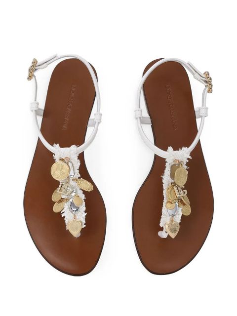 Dolce & Gabbana votive-appliqué raffia sandals - White