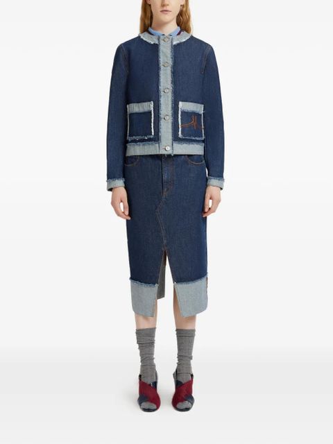 Marni frayed-detail denim jacket - Blue