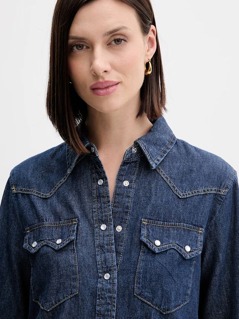 United Colors of Benetton koszula jeansowa damska kolor niebieski regular z kołnierzykiem klasycznym