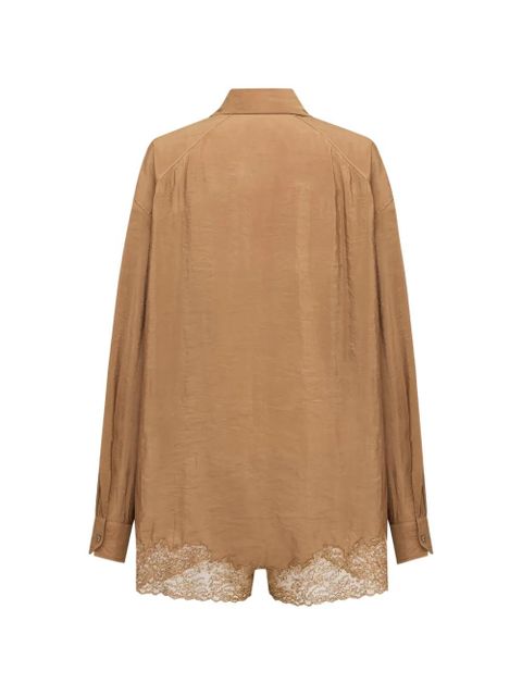 Saint Laurent lace-trim pussy-bow playsuit - Brown - zdjęcie produktu nr 2