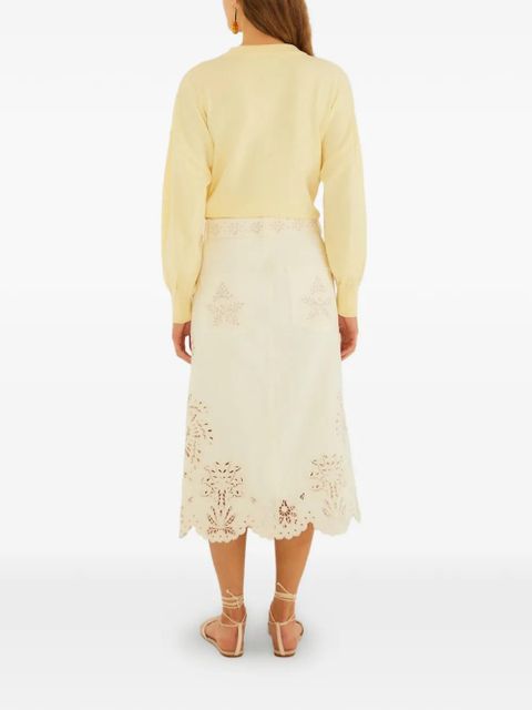 FARM Rio laser-cut scallop long skirt - Neutrals