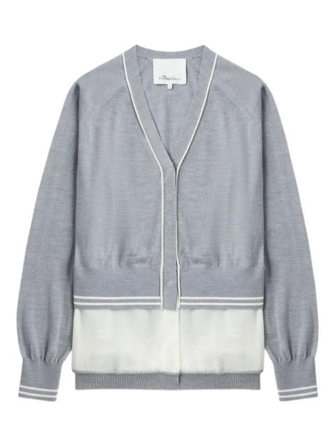 3.1 Phillip Lim chiffon-trim V-neck wool cardigan - Grey - zdjęcie produktu nr 1