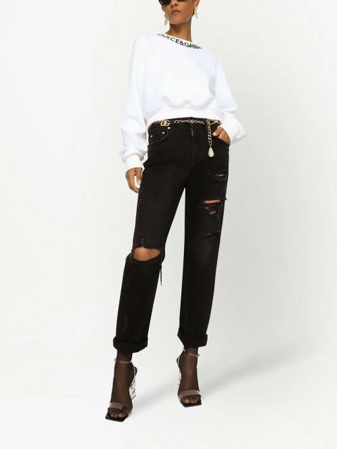 Dolce & Gabbana logo-embroidered cropped sweatshirt - White - zdjęcie produktu nr 2