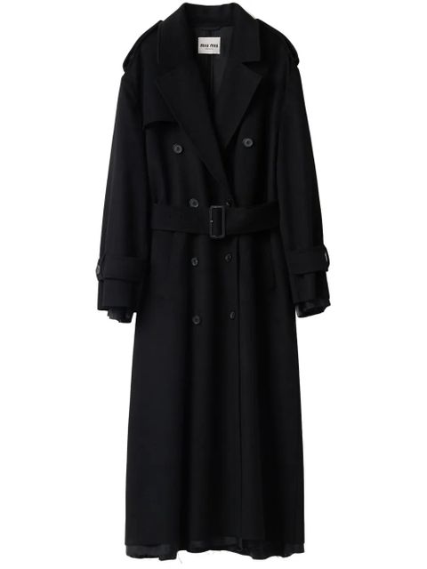 Miu Miu double-breasted velour trench coat - Black - zdjęcie produktu nr 1