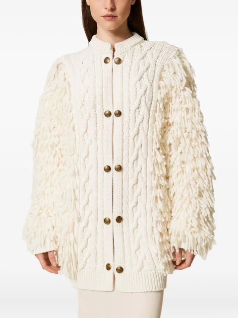 TWINSET cable-knit fringed cardigan - Neutrals