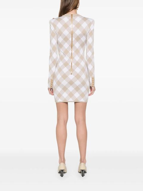 Balmain checked mini dress - Brown
