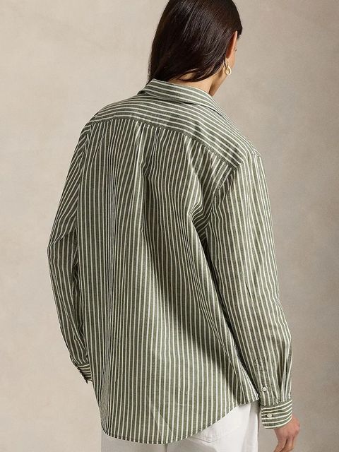 Polo Ralph Lauren koszula z dodatkiem lnu damska kolor zielony regular z kołnierzykiem klasycznym 211971514