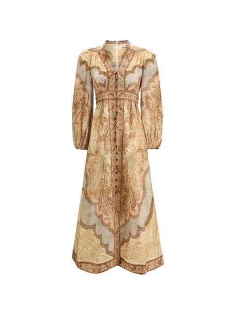 ZIMMERMANN Wanderlust plunge paisley midi dress - Neutrals - zdjęcie produktu nr 1