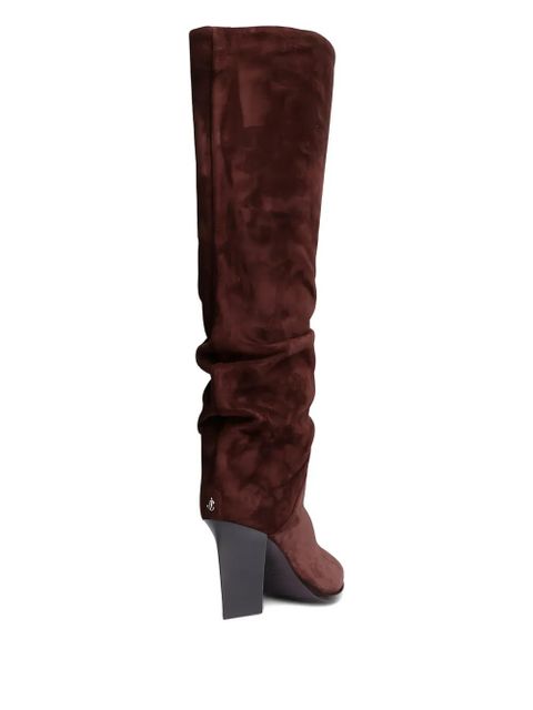 Jimmy Choo 85mm square-toe suede knee-high boots - Brown