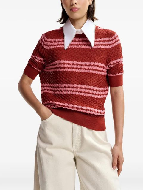 Essentiel Antwerp striped embellished-collar T-shirt - Brown