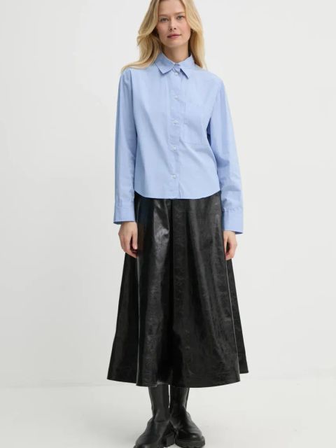 Marc O'Polo koszula bawełniana damska kolor niebieski regular z kołnierzykiem klasycznym 500090142021