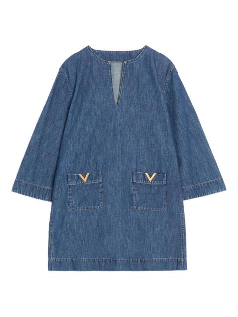 Valentino Garavani chambray V-neck mini dress - Blue - zdjęcie produktu nr 1