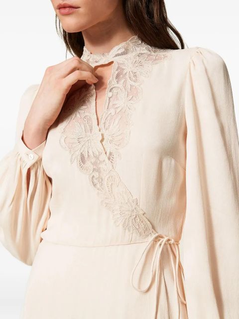 TWINSET lace-insert wrap dress - Neutrals
