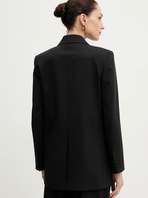 Weekend Max Mara marynarka z dodatkiem wełny VELOCE kolor czarny dwurzędowa gładka 2615041081600