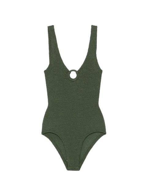 Hunza G Celine ring-detail crinkle swimsuit - Green - zdjęcie produktu nr 1