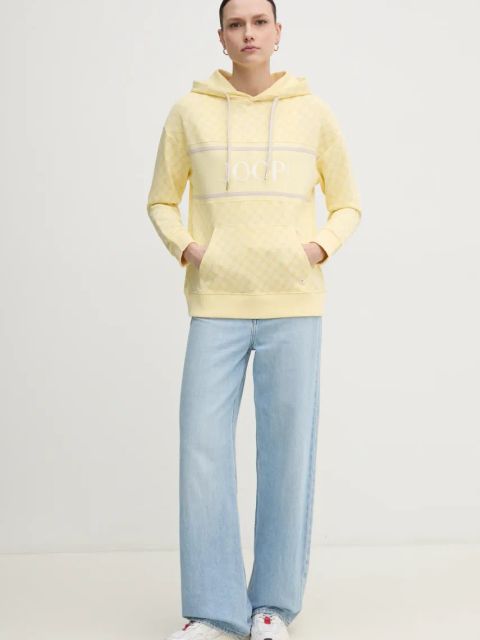 Joop! bluza damska kolor żółty z kapturem wzorzysta 30030062 10007096