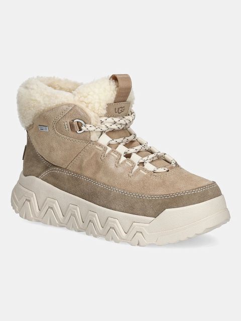 UGG botki zamszowe Terretrail Cozy Lace damskie kolor beżowy na platformie ocieplone 1158210-SAN