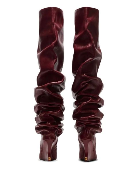 Balmain 95mm calfskin ruched wedge over-the-knee boots - Red