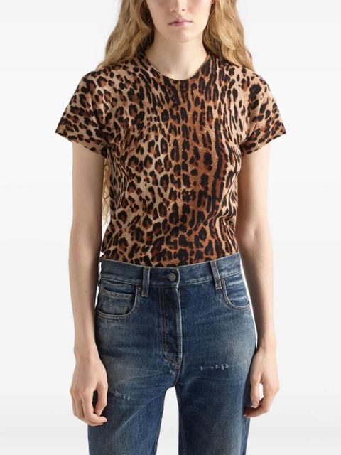 Prada leopard-print knitted T-shirt - Brown