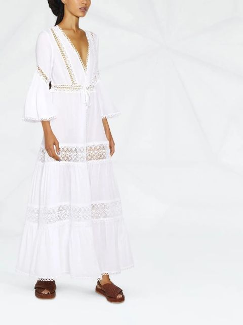 Charo Ruiz Ibiza floral-lace embroidered V-neck dress - White