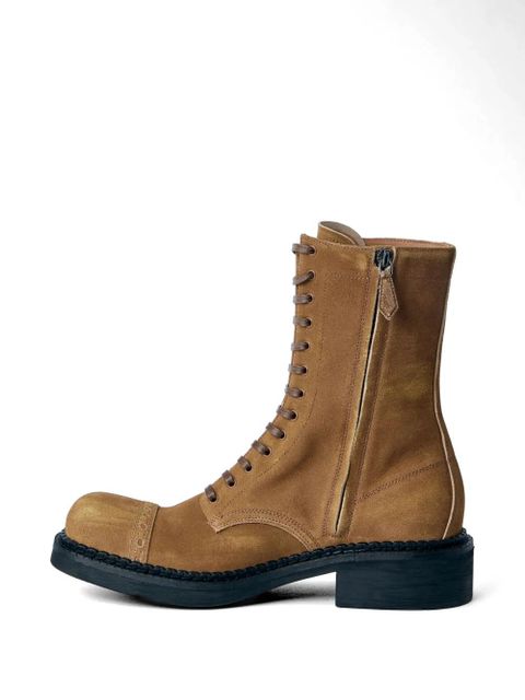 Miu Miu embossed sole lace-up boots - Brown