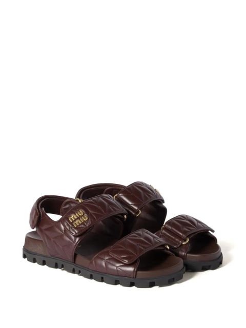 Miu Miu Sporty matelassé leather sandals - Brown