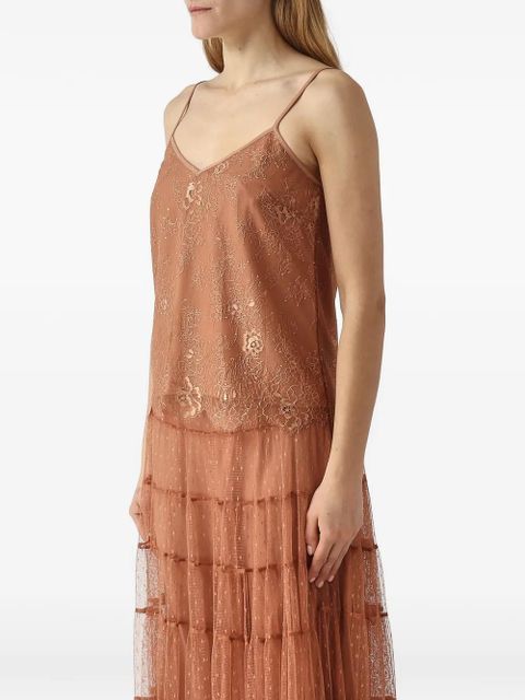 TWINSET lace-embroidered scalloped top - Brown