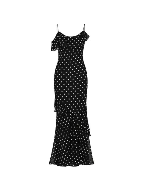 Self-Portrait Georgette polka dot ruffled maxi dress - Black - zdjęcie produktu nr 1