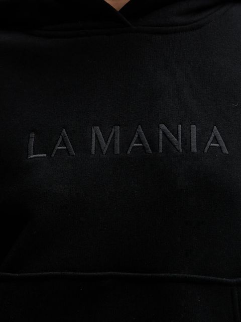 La Mania bluza BROOK damska kolor czarny z kapturem z aplikacją BROOK