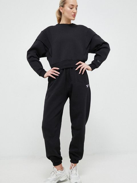 Reebok bluza damska kolor czarny gładka