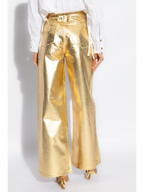 GANNI metallic-effect cotton jeans - Gold