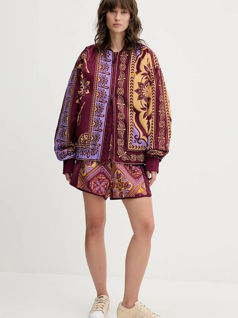 adidas kurtka bomber x Farm Rio kolor bordowy przejściowa oversize JL8621 - zdjęcie produktu nr 2