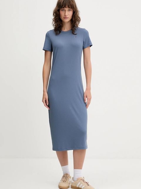 Tommy Jeans sukienka kolor niebieski midi rozkloszowana DW0DW19721 - zdjęcie produktu nr 1