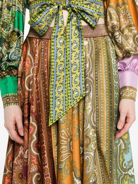 ALEMAIS Clemenza paisley-print asymmetric midi skirt - Orange