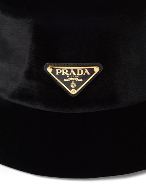 Prada triangle-logo velvet bucket hat - Black - zdjęcie produktu nr 2