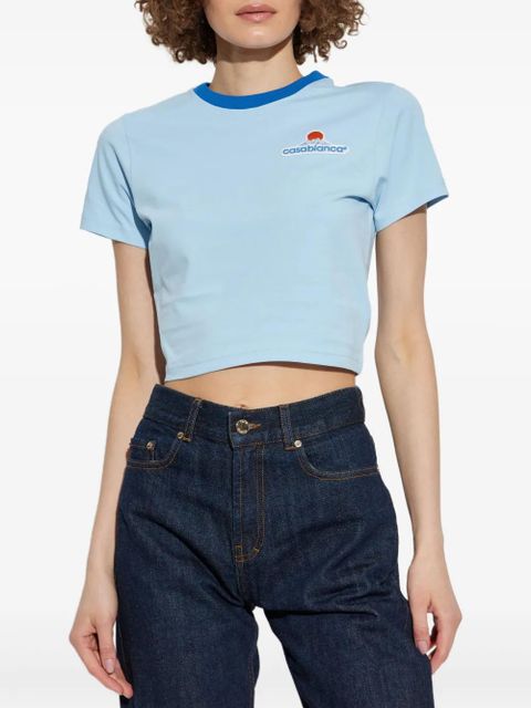 Casablanca Montagne contrasting-trim cropped T-shirt - Blue